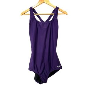 Speedo Purple One Piece Swimsuit Racerback Shelf Bra Athletic 12 723603